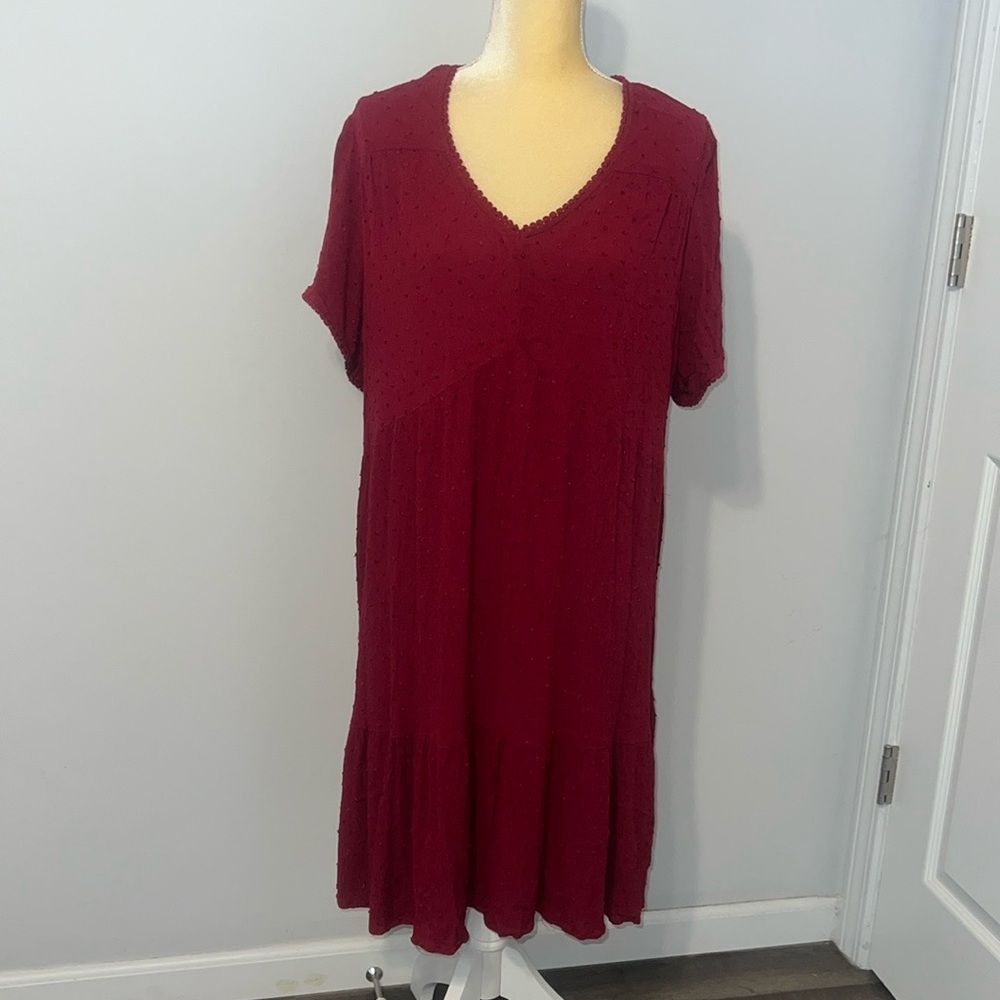 Knox Rose Wine Burgundy V-neck Short Sleeve Dress Size XXL